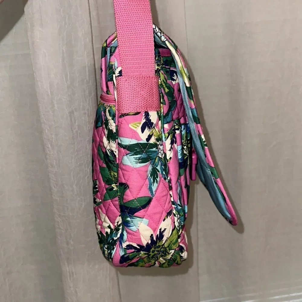 Vera Bradley LightenUp Tropical Paradise Pink Green Beige Messenger Shoulder Bag